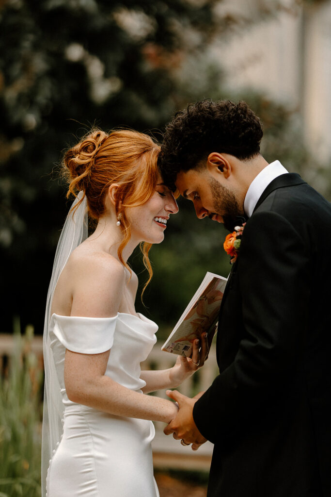 saintly love of bride and groom as they share private vows