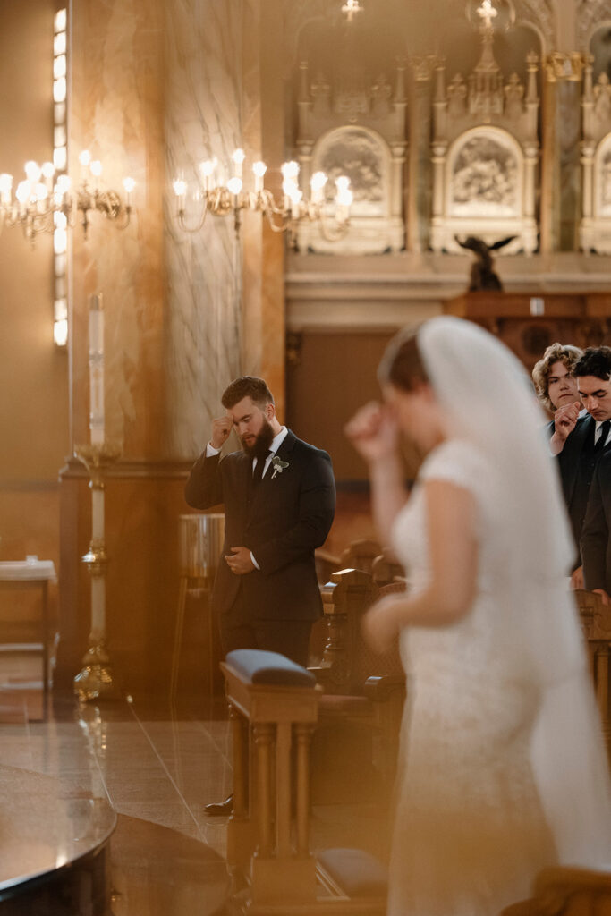 bride and groom at the Basilica of St. Josaphat